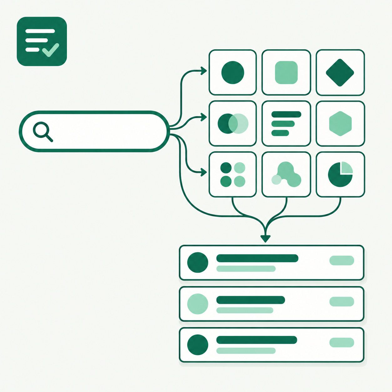 Drawing made by the social helper for JobSweep: one search box reaching nine job sites, results coming back as one list